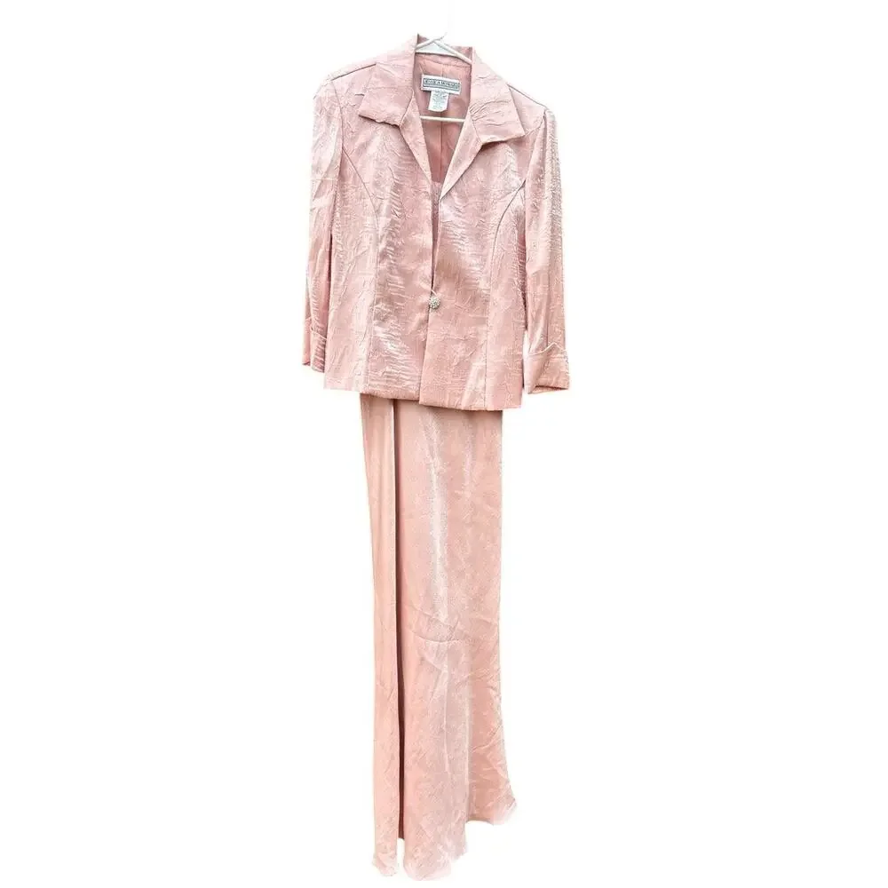 NWT Jessica Howard Pink Iridescent Metallic Formal Maxi Dress Jacket Set 8